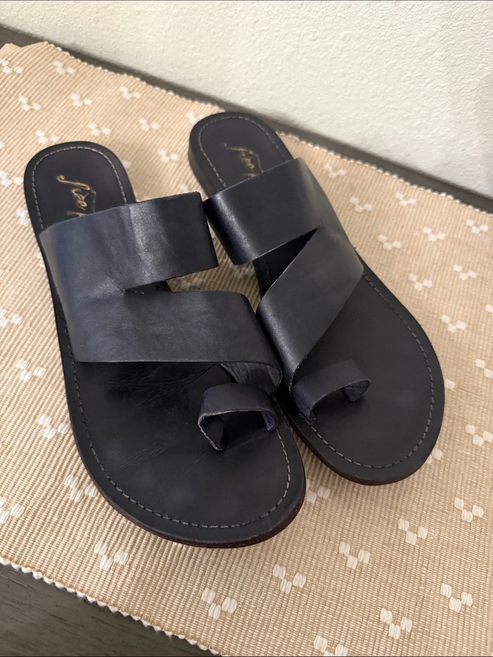 Free People Black Leather Slide Sandals